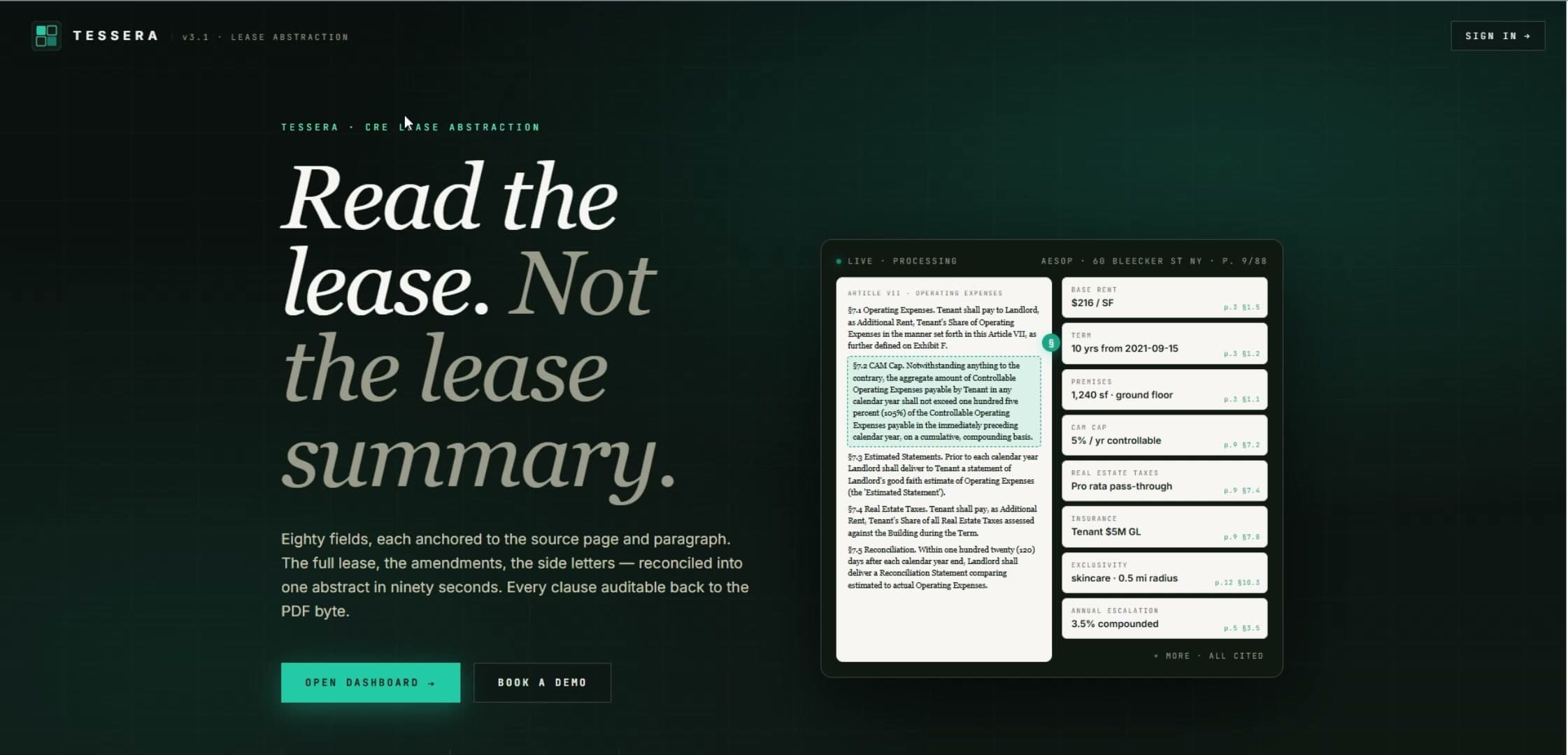 Tessera · CRE lease abstraction